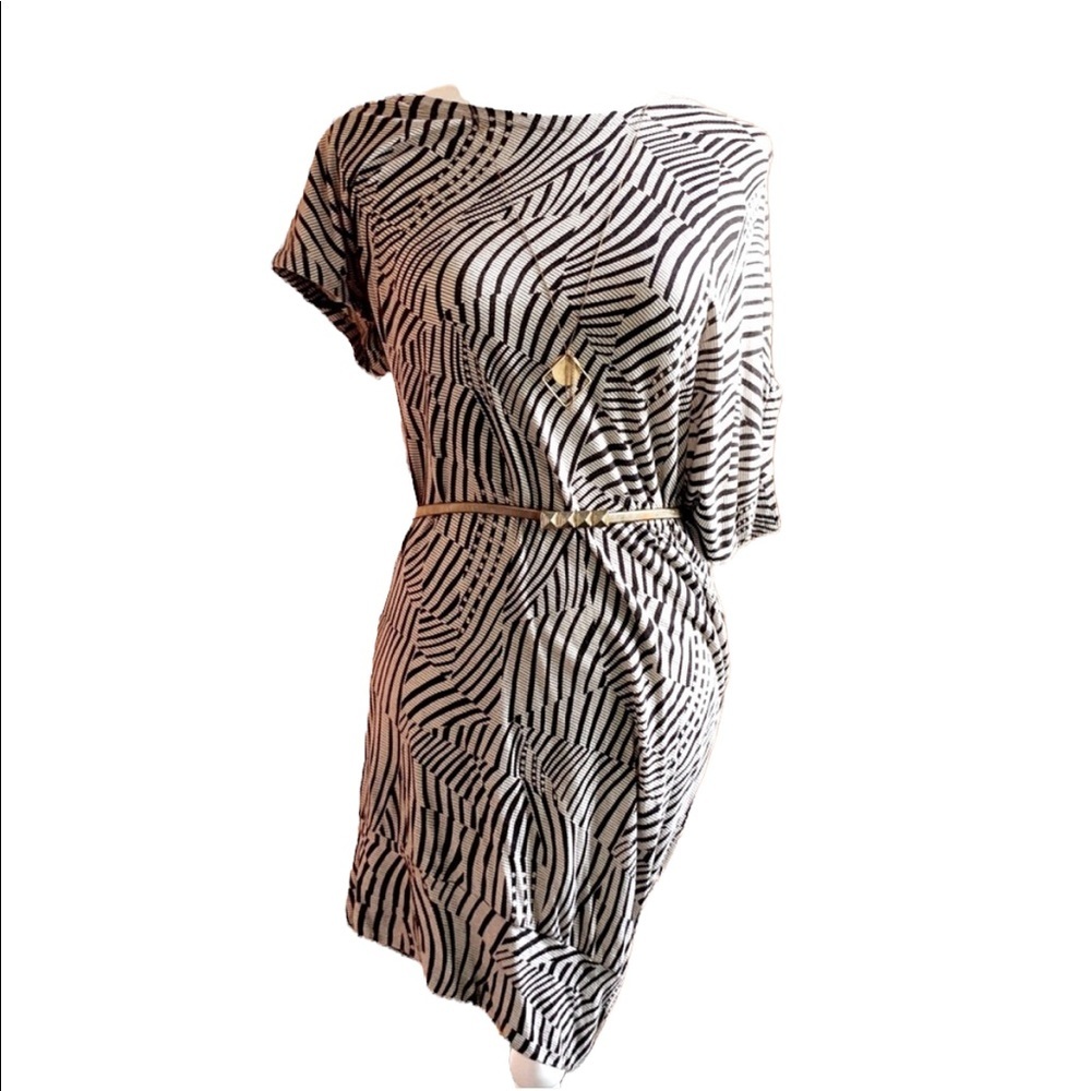 Ted Baker London Black and White Asymmetrical Zebra Print Dress